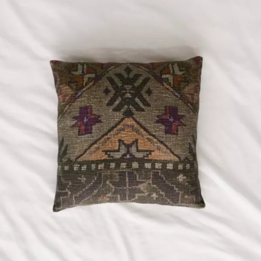Urban Outfitters Tribal Pattern Accent Pillow in Olive, Purple, Tan